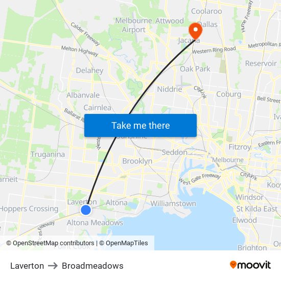 Laverton to Broadmeadows map