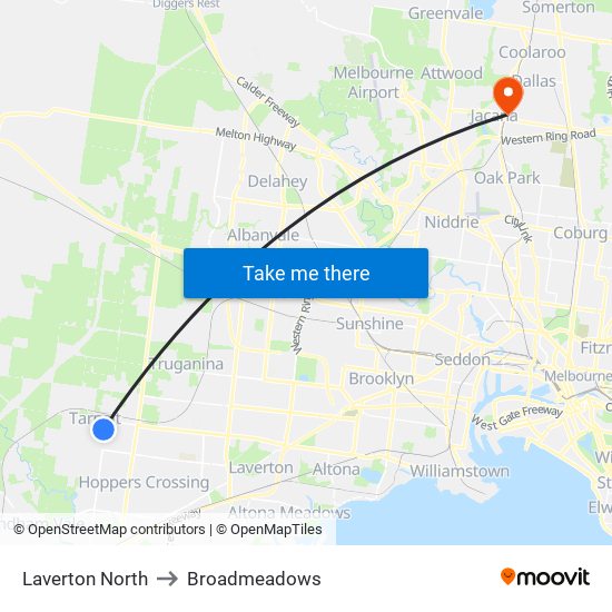 Laverton North to Broadmeadows map