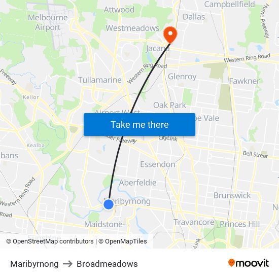 Maribyrnong to Broadmeadows map