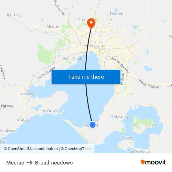 Mccrae to Broadmeadows map