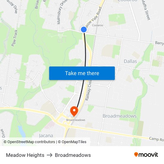 Meadow Heights to Broadmeadows map