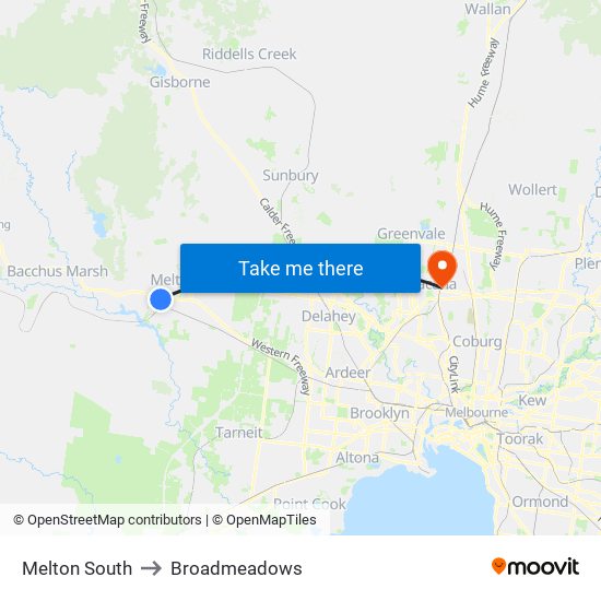 Melton South to Broadmeadows map