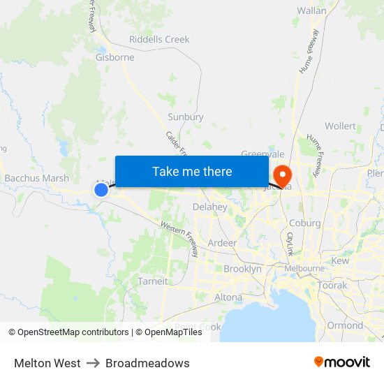 Melton West to Broadmeadows map