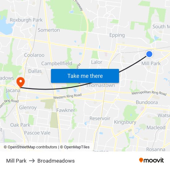 Mill Park to Broadmeadows map