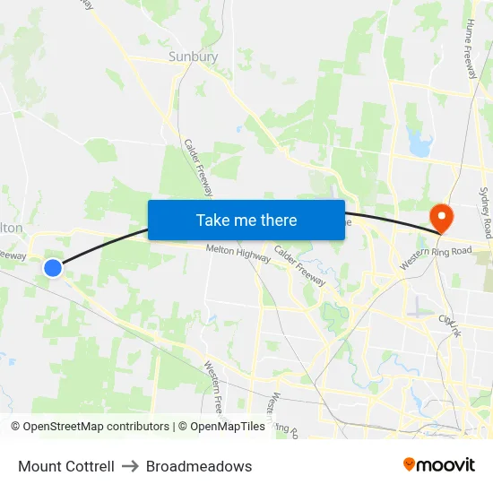 Mount Cottrell to Broadmeadows map