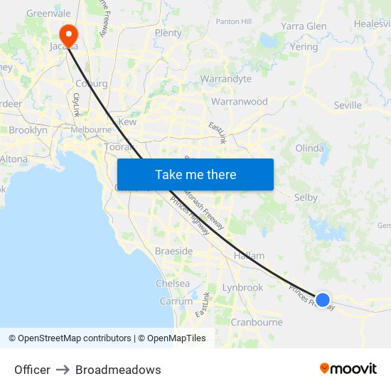 Officer to Broadmeadows map