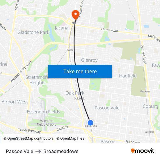 Pascoe Vale to Broadmeadows map