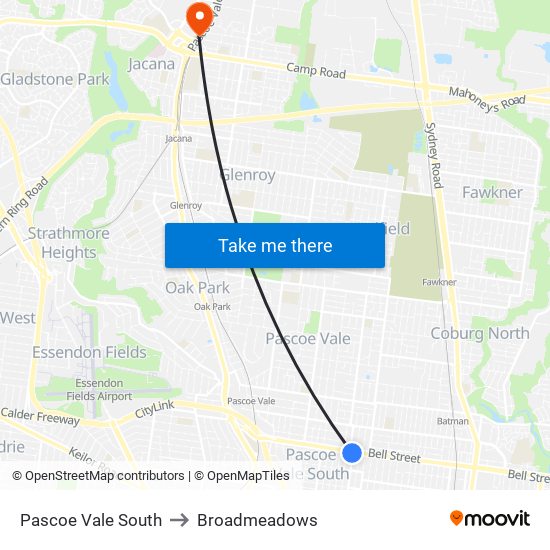 Pascoe Vale South to Broadmeadows map