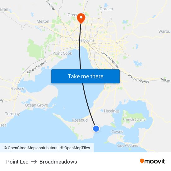Point Leo to Broadmeadows map