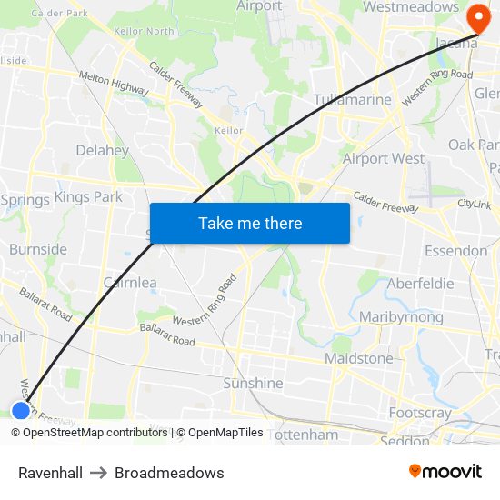 Ravenhall to Broadmeadows map