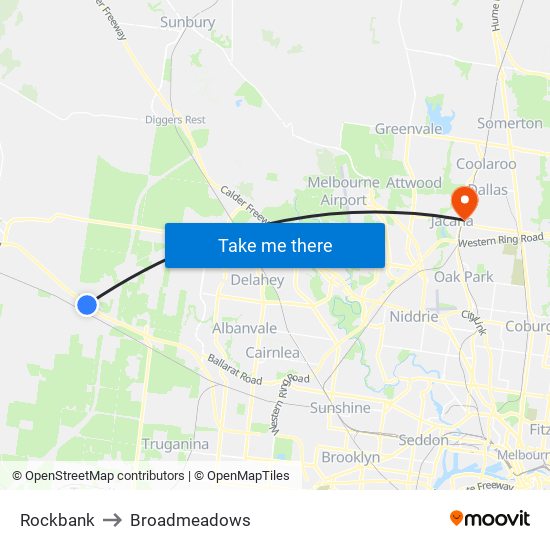 Rockbank to Broadmeadows map