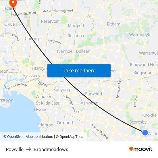 Rowville to Broadmeadows map