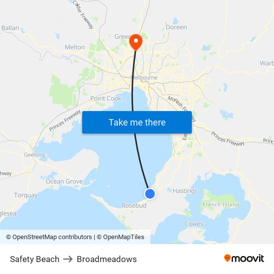 Safety Beach to Broadmeadows map