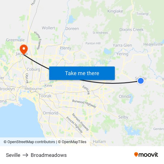 Seville to Broadmeadows map