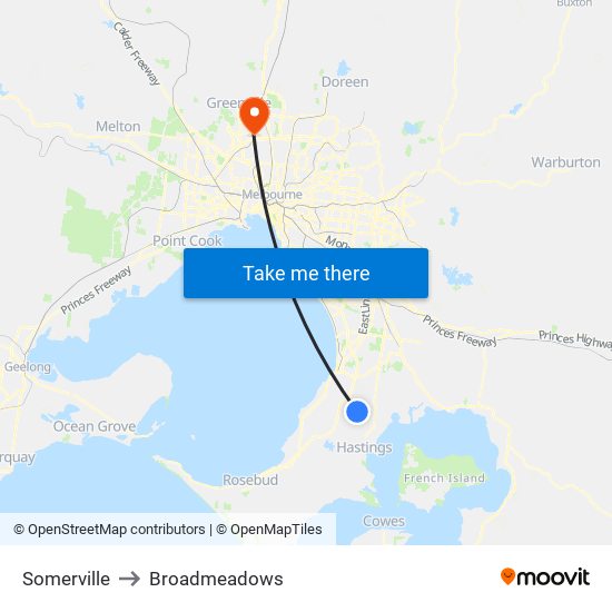 Somerville to Broadmeadows map