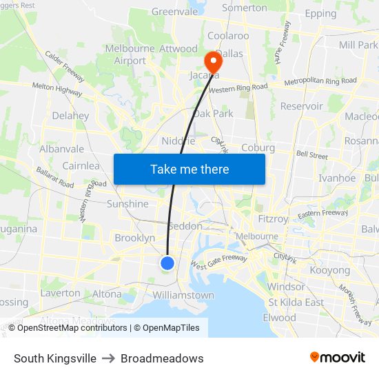 South Kingsville to Broadmeadows map