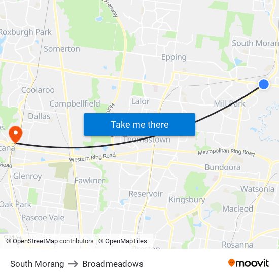 South Morang to Broadmeadows map