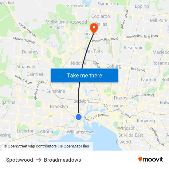 Spotswood to Broadmeadows map