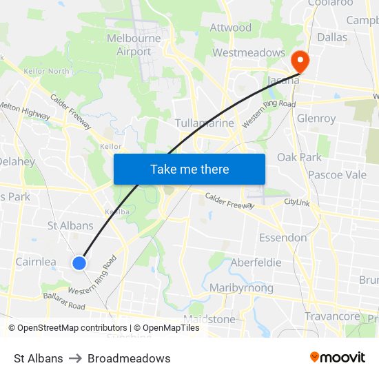 St Albans to Broadmeadows map