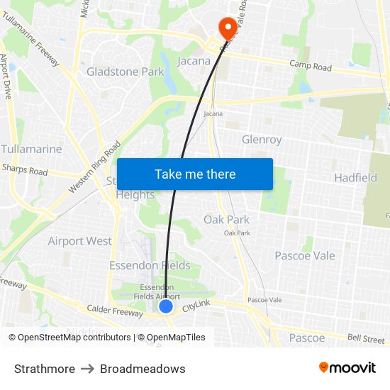 Strathmore to Broadmeadows map