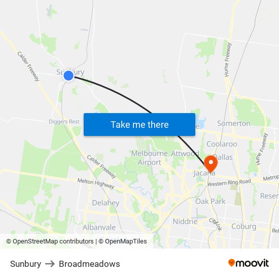 Sunbury to Broadmeadows map