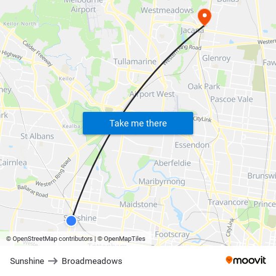 Sunshine to Broadmeadows map