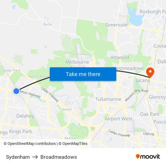 Sydenham to Broadmeadows map