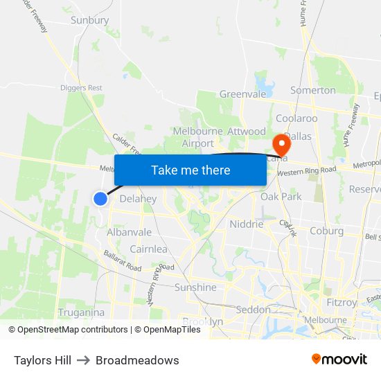 Taylors Hill to Broadmeadows map