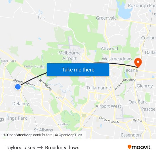 Taylors Lakes to Broadmeadows map