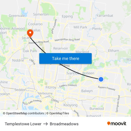 Templestowe Lower to Broadmeadows map