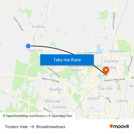 Toolern Vale to Broadmeadows map