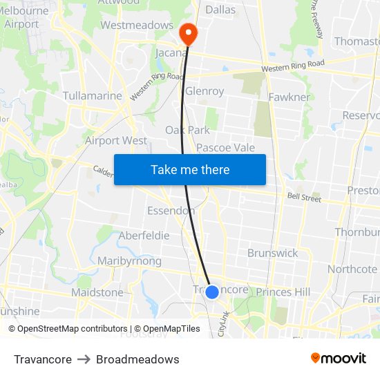 Travancore to Broadmeadows map