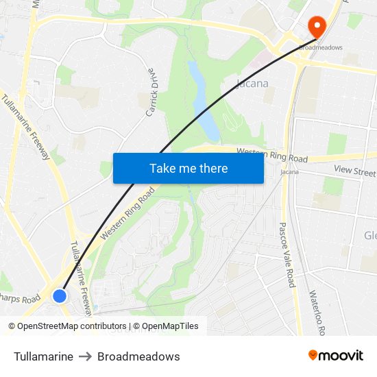 Tullamarine to Broadmeadows map