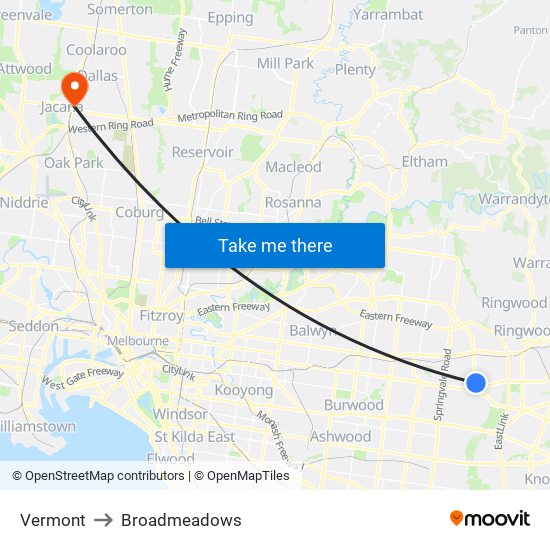 Vermont to Broadmeadows map