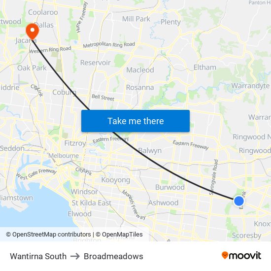 Wantirna South to Broadmeadows map