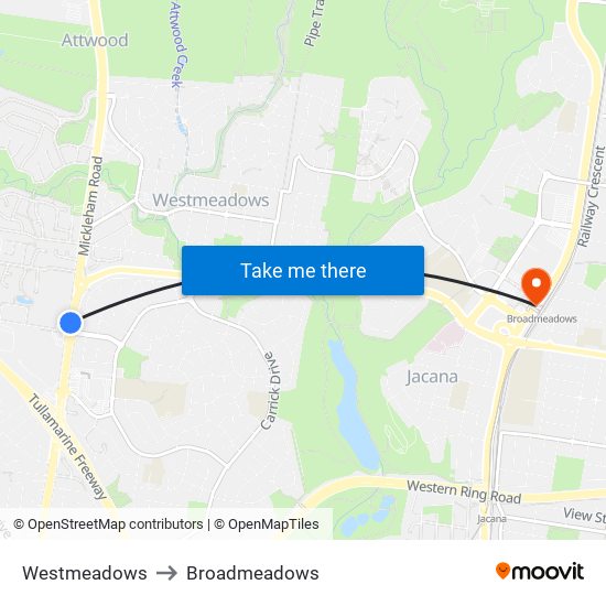 Westmeadows to Broadmeadows map