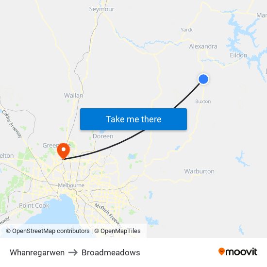 Whanregarwen to Broadmeadows map