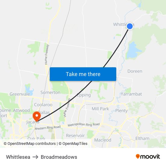 Whittlesea to Broadmeadows map