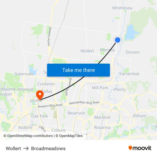 Wollert to Broadmeadows map