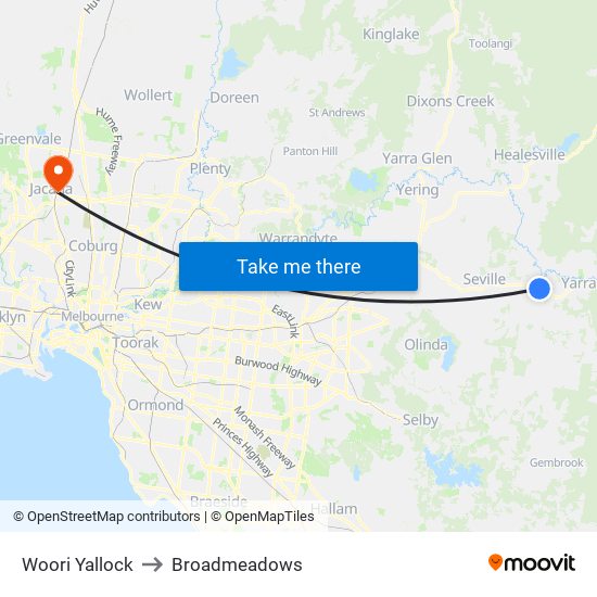 Woori Yallock to Broadmeadows map