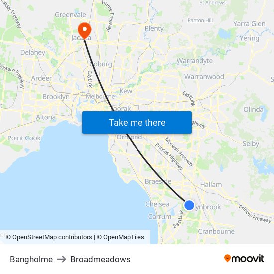 Bangholme to Broadmeadows map