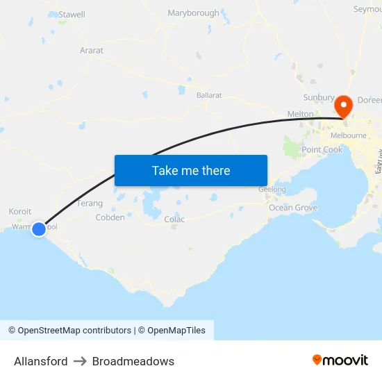 Allansford to Broadmeadows map