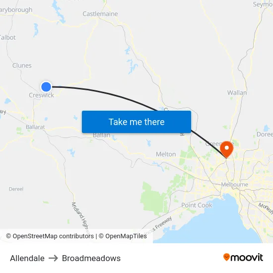 Allendale to Broadmeadows map