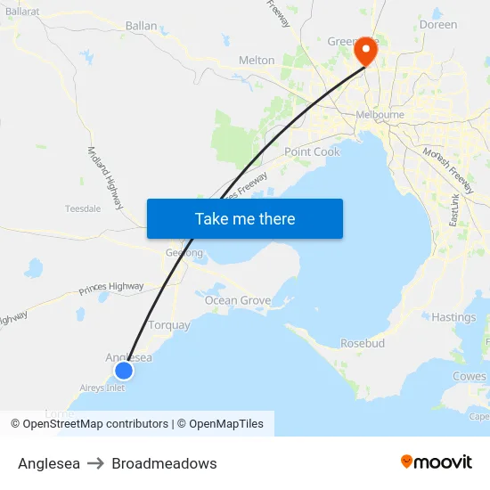 Anglesea to Broadmeadows map
