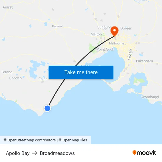 Apollo Bay to Broadmeadows map