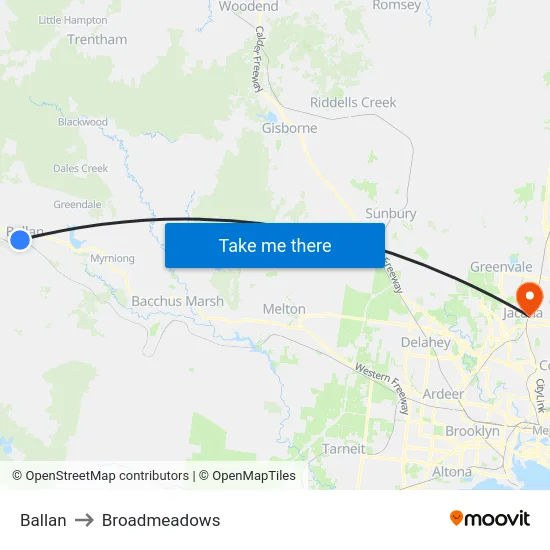 Ballan to Broadmeadows map