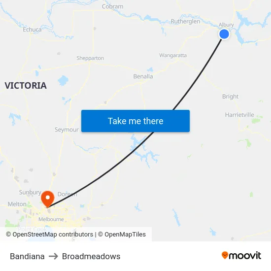 Bandiana to Broadmeadows map