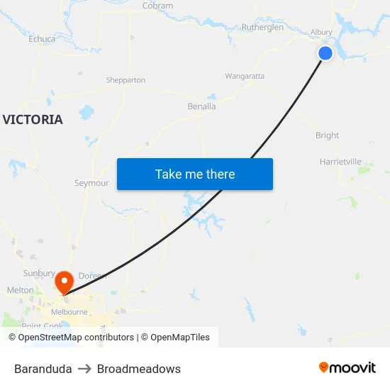 Baranduda to Broadmeadows map