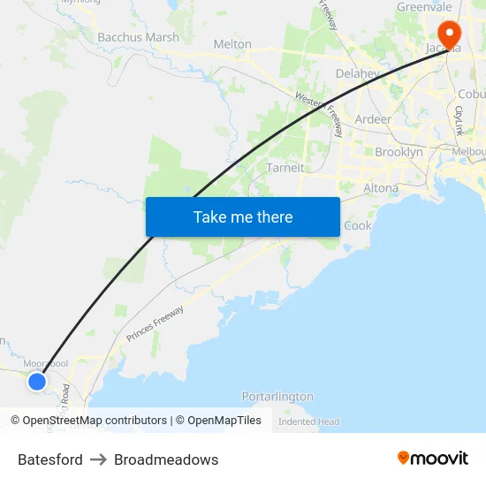Batesford to Broadmeadows map