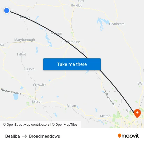 Bealiba to Broadmeadows map